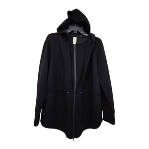Marla Wynne Layers Knit Hooded Anorak Jacket Womens LG Black Full Zip Stretch